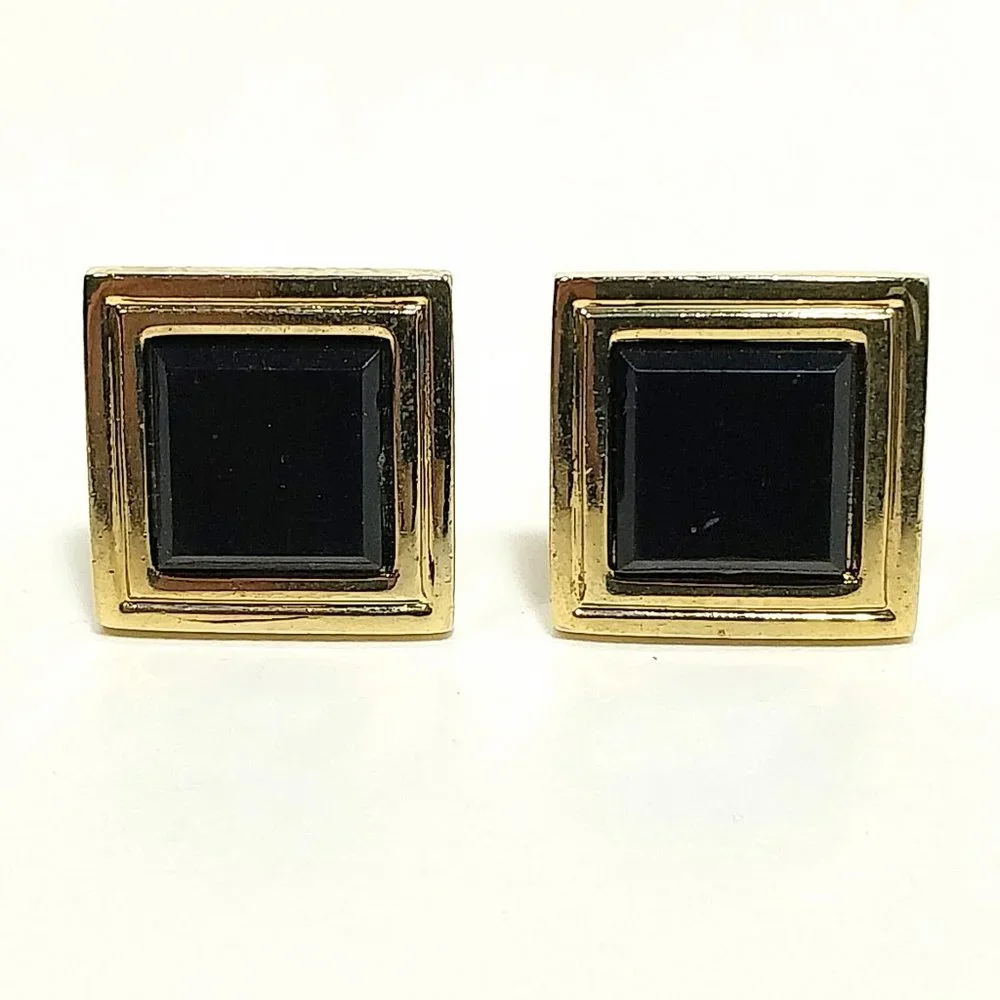 Vintage Black And Gold Tone Cufflinks CLASSIC Men's Formal Wear Accessory #1289